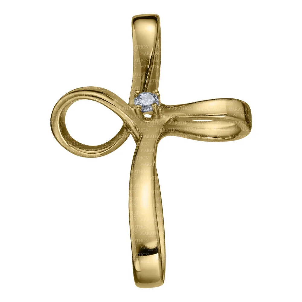 14k Yellow Gold Ribbon Cross Pendant