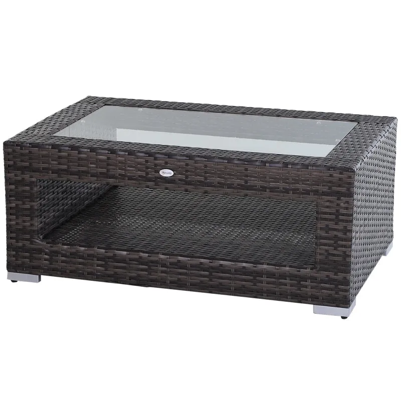 2-Tier Outdoor PE Rattan Coffee Table - Mixed Gray