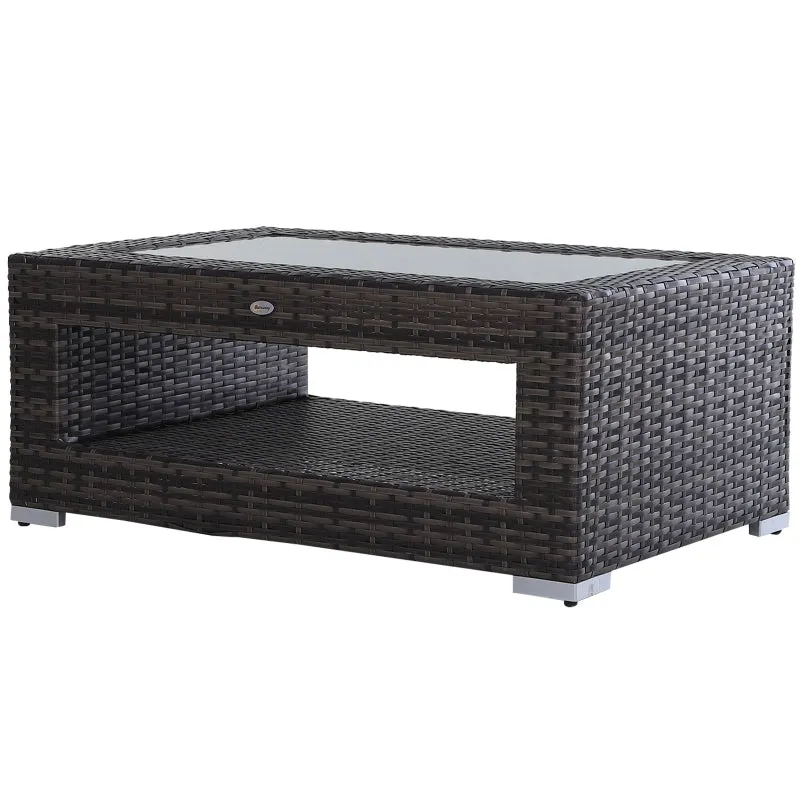 2-Tier Outdoor PE Rattan Coffee Table - Mixed Gray