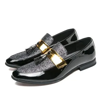 2022 Anti-skid Black Golden Patchwork PU Leather Casual,Wedding,Party Wear Shoes-JonasParamount