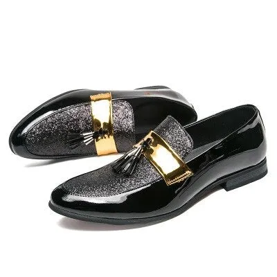 2022 Anti-skid Black Golden Patchwork PU Leather Casual,Wedding,Party Wear Shoes-JonasParamount