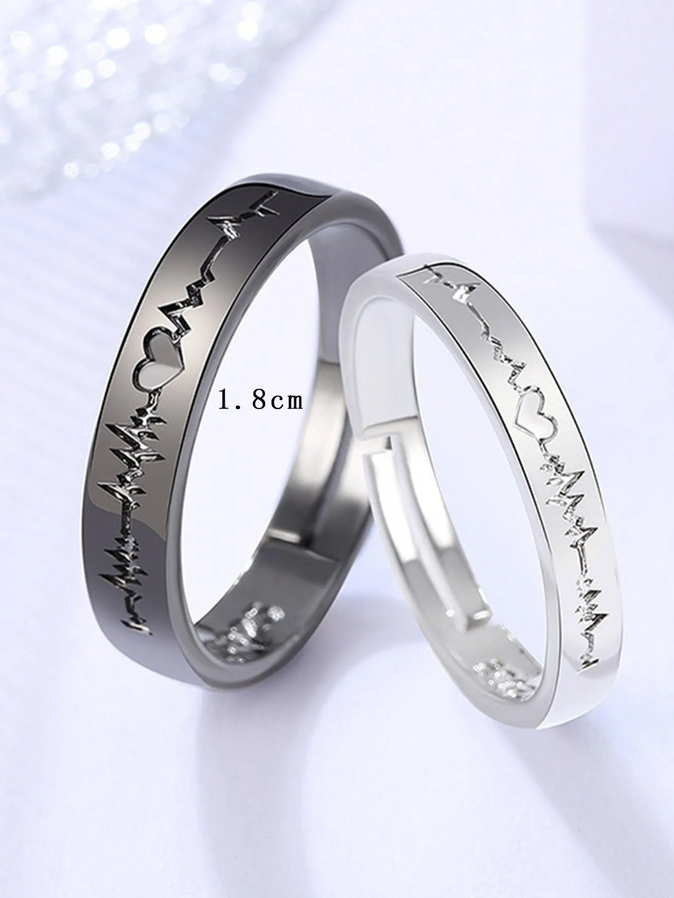 2pcs Couple Heartbeat Detail Ring