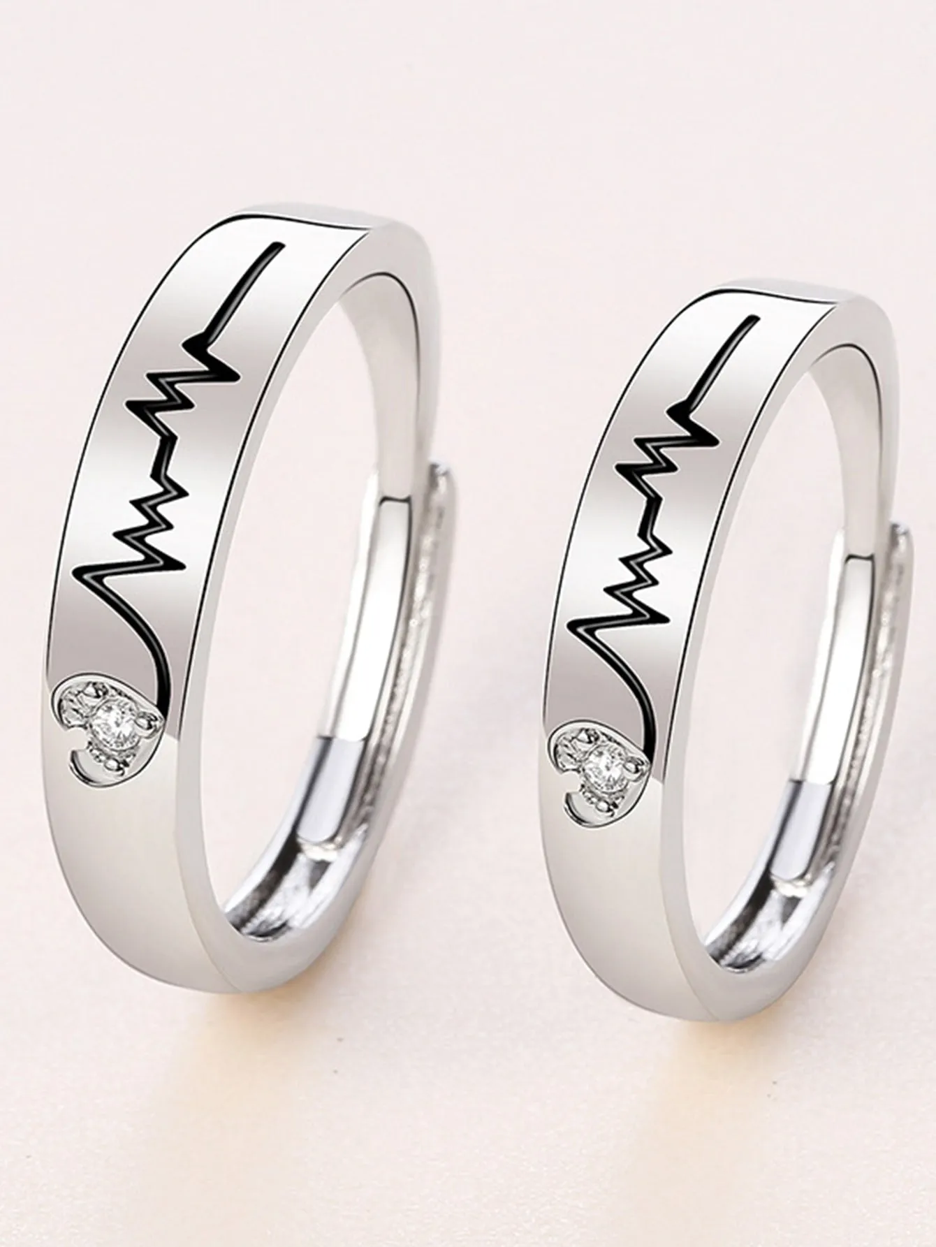 2pcs Couple Heartbeat Detail Ring