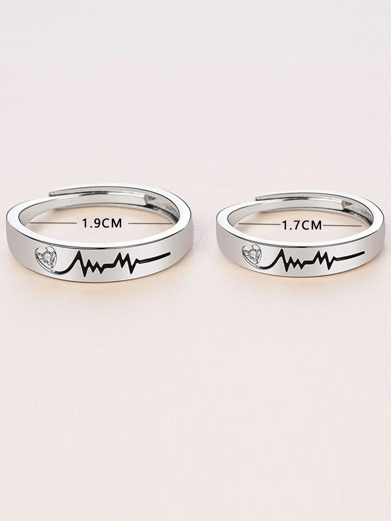 2pcs Couple Heartbeat Detail Ring