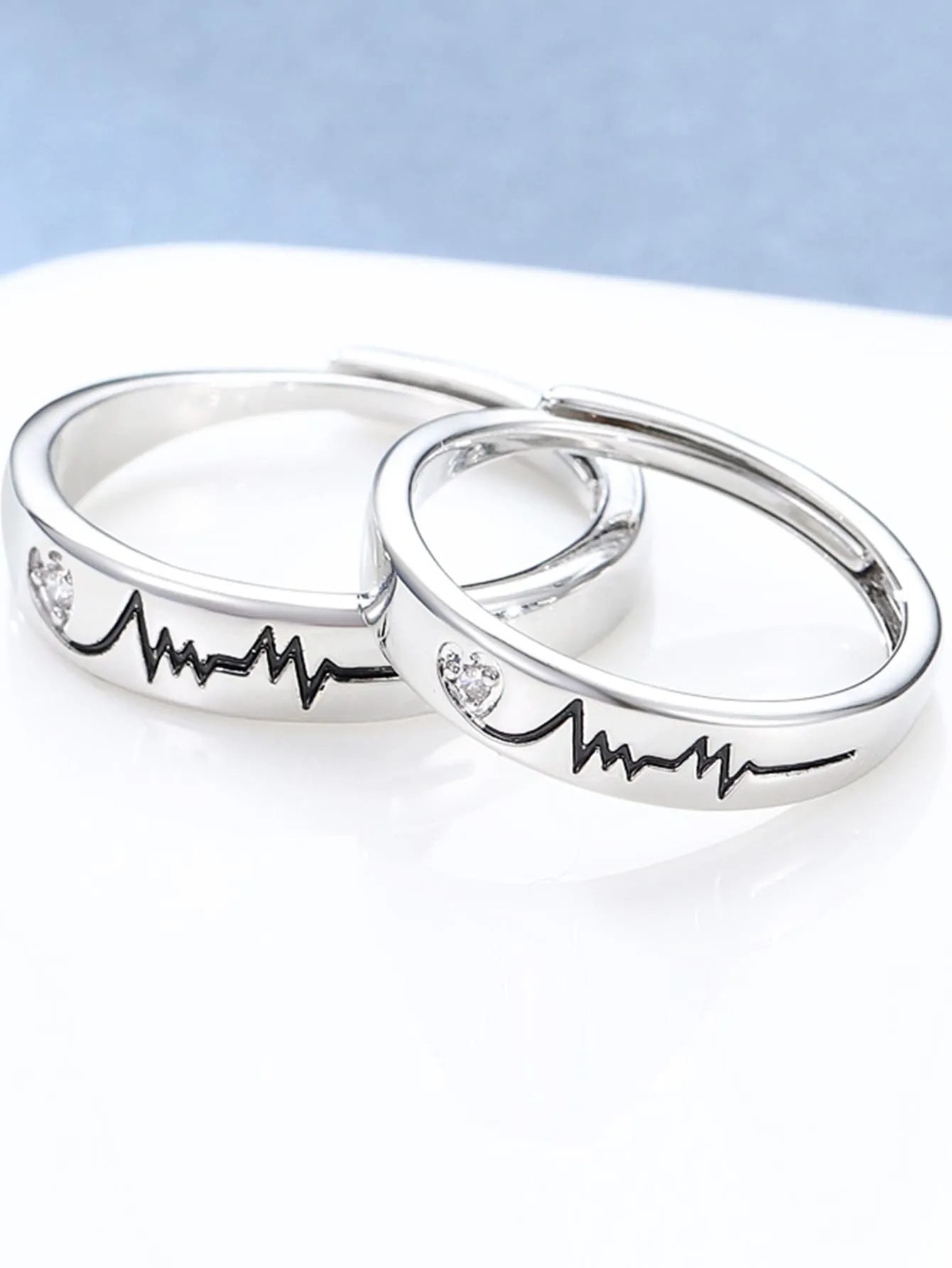 2pcs Couple Heartbeat Detail Ring