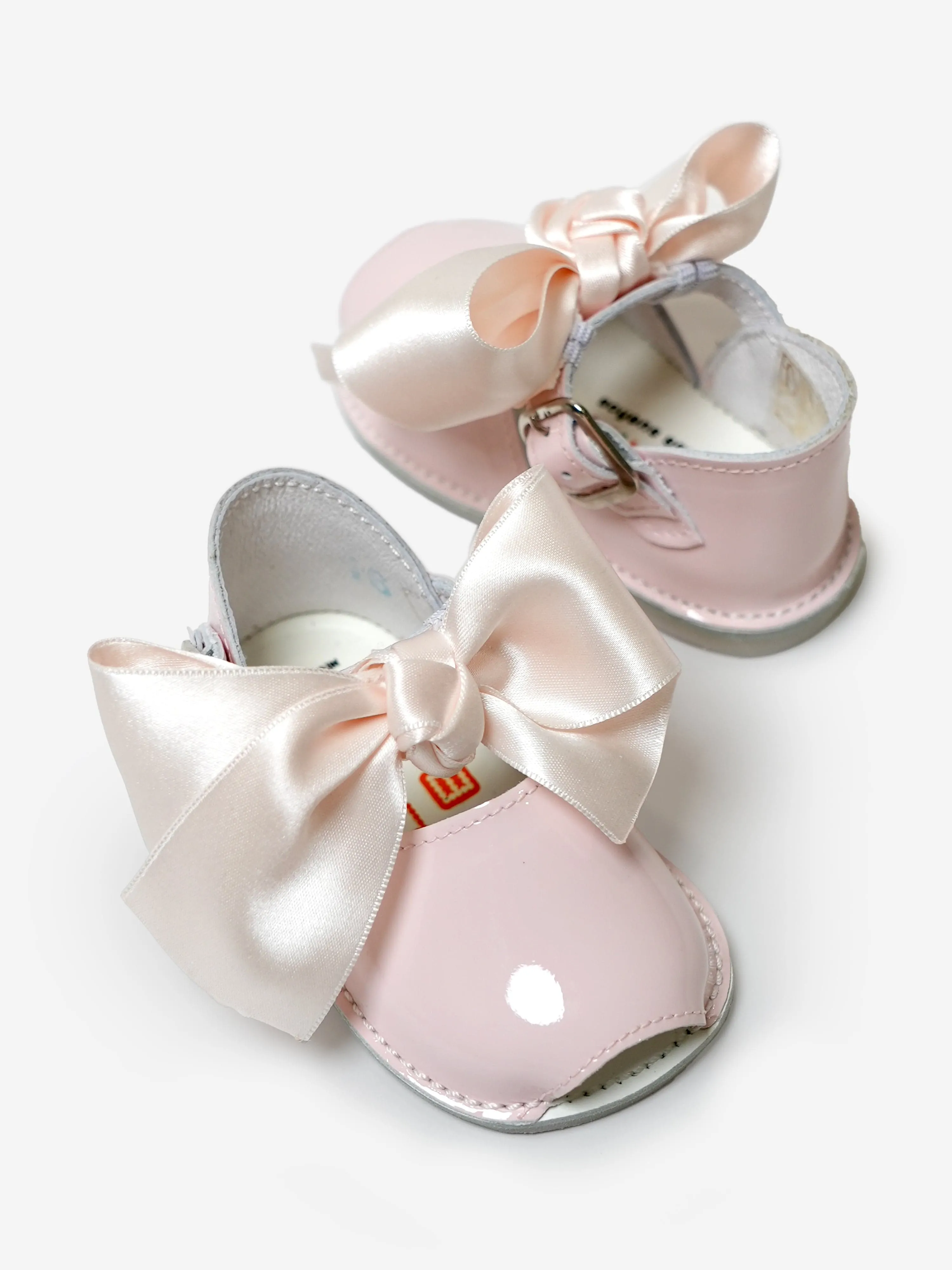 Andanines Baby Girls Patent Leather Open Toe Bow Shoes in Pink