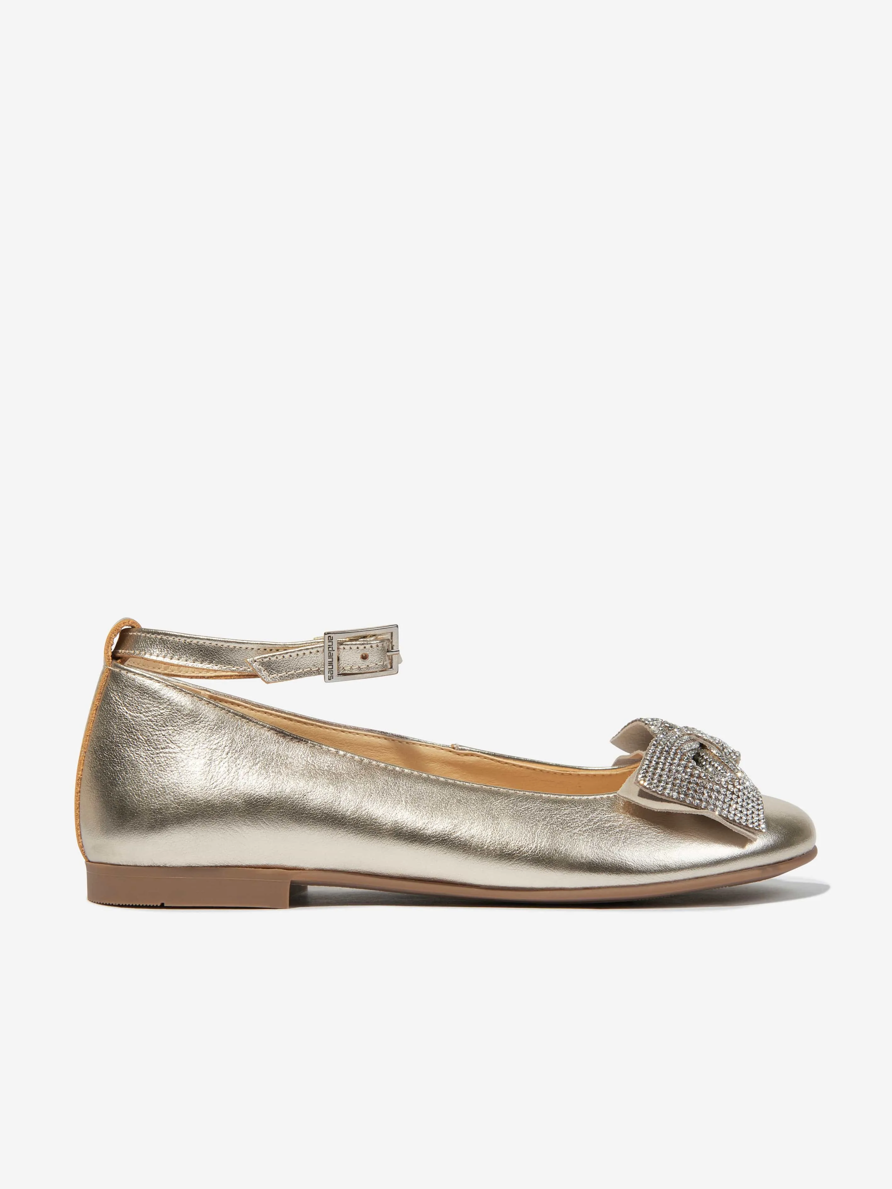 Andanines Girls Leather Ankle Strap Shoes in Gold