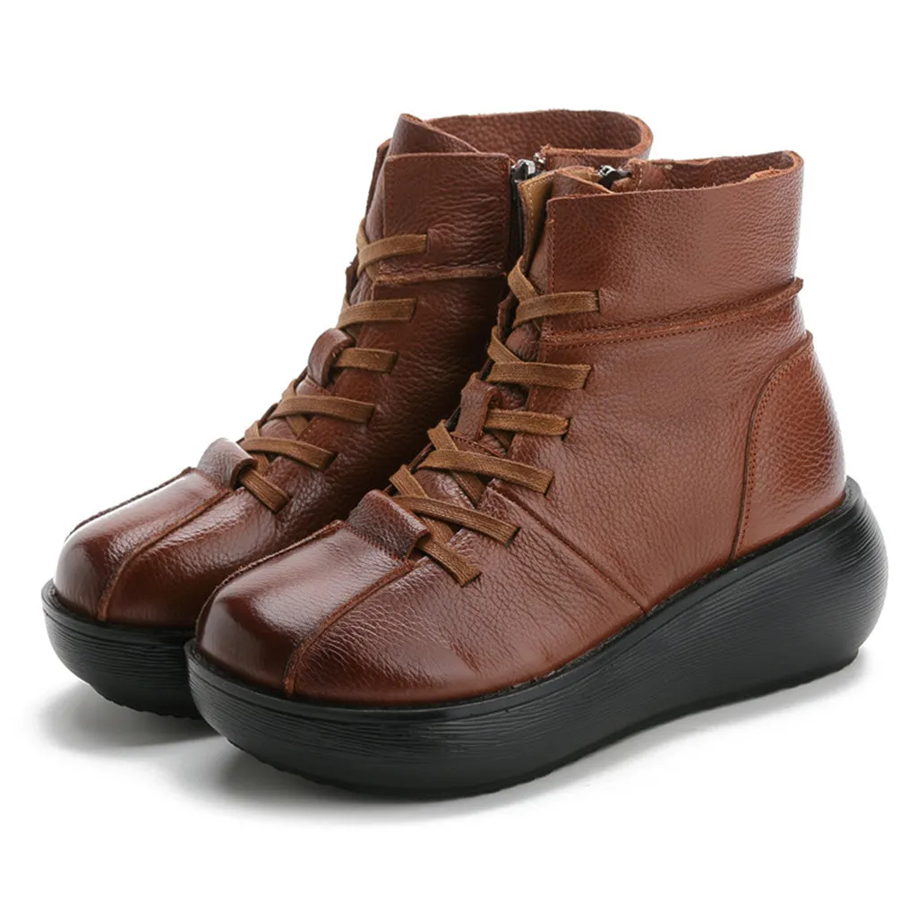 Autumn Winter Comfortable Leather Vintage Short Boots | Gift Shoes