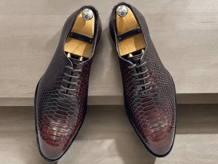 Awesome Handmade Men's Brown Python Textured Leather Shoes, Men Dress Formal Lace Up Shoes