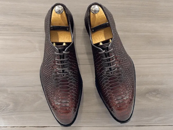 Awesome Handmade Men's Brown Python Textured Leather Shoes, Men Dress Formal Lace Up Shoes