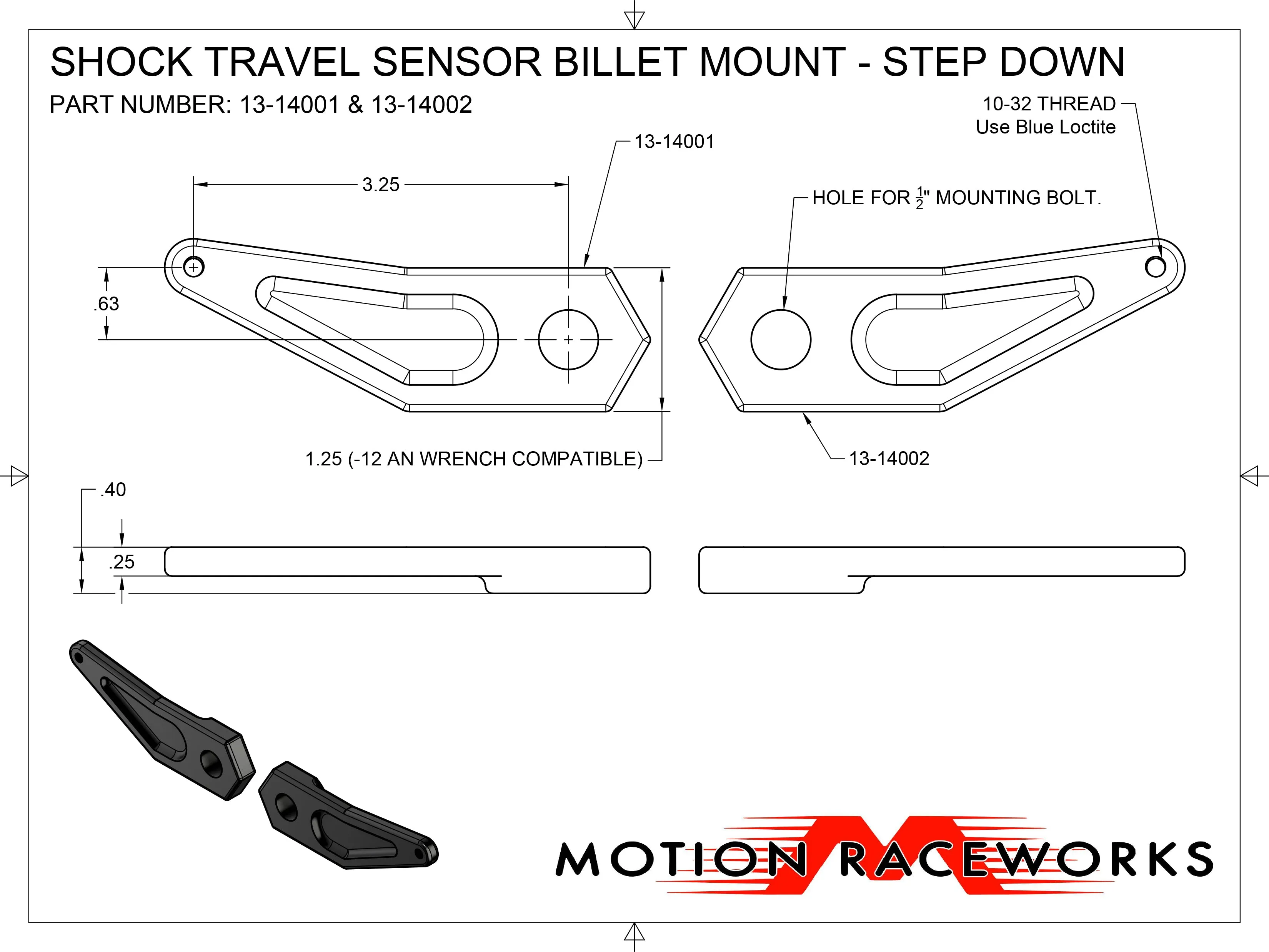 Billet Shock Travel Sensor Mount Angled Right 13-14002