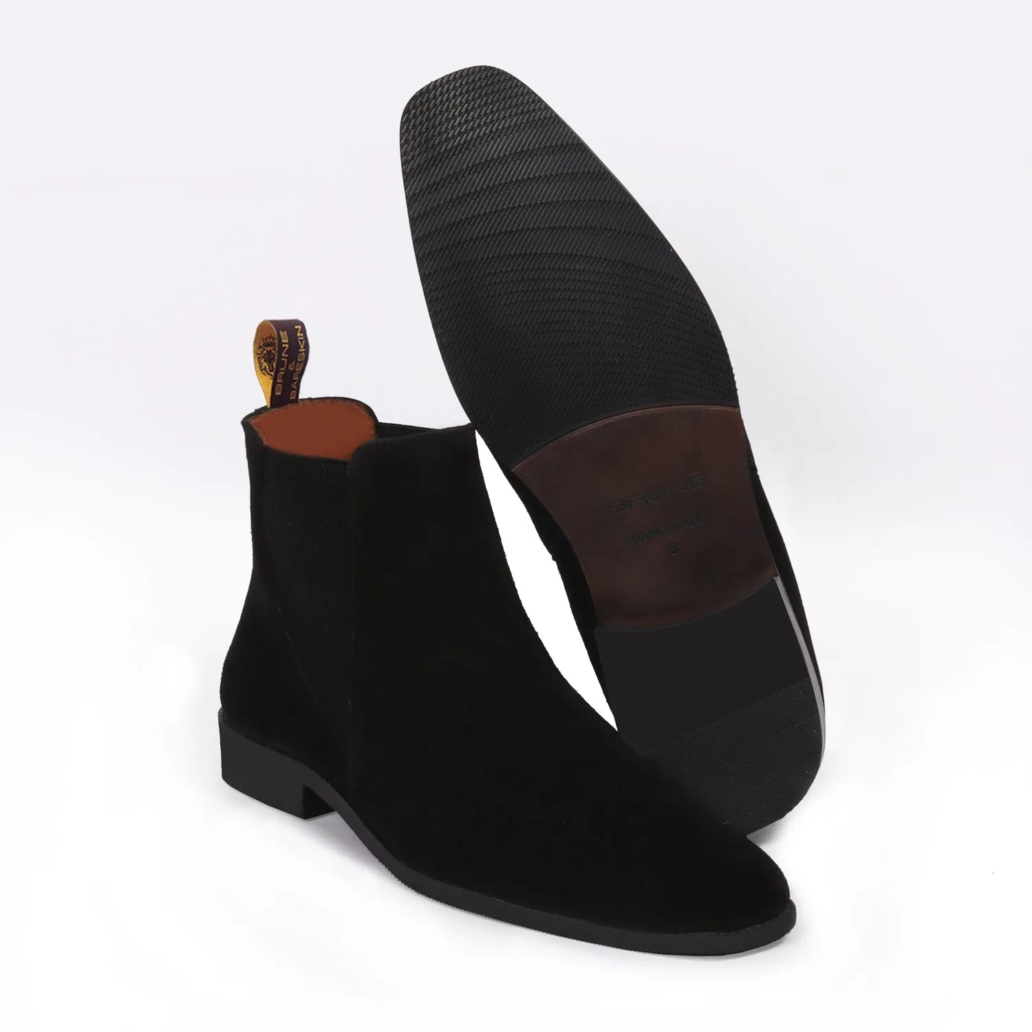 Black Suede Leather Chelsea Boot with a Stylish Sharp Elastic Design