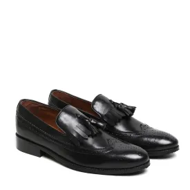 Black Tassel With Fringes Long Tail Leather Men'S Formal Slip-On By Brune & Bareskin