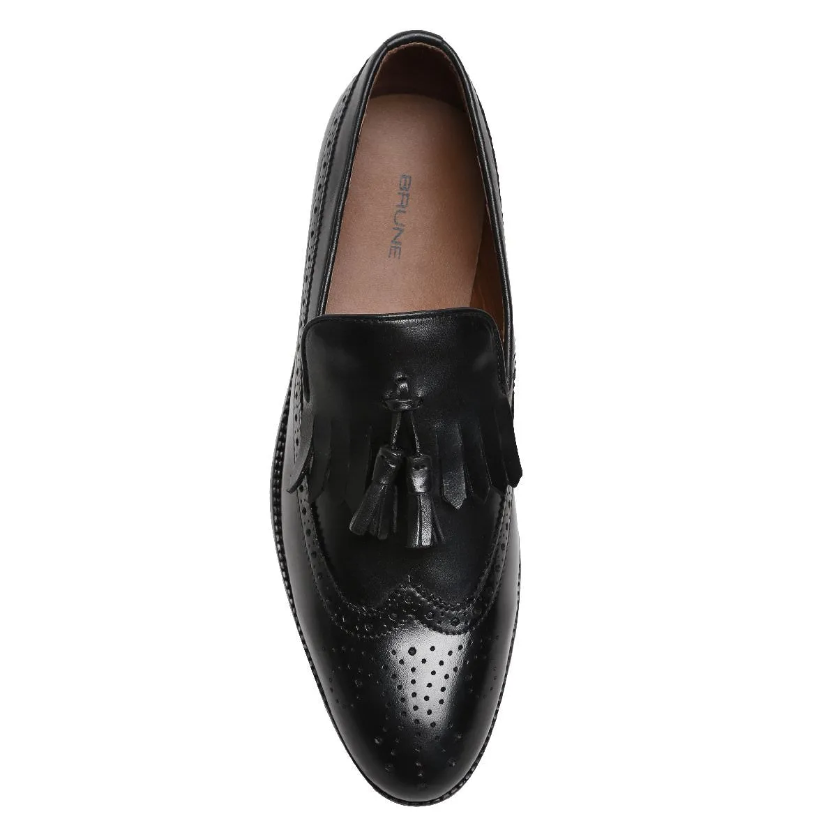 Black Tassel With Fringes Long Tail Leather Men'S Formal Slip-On By Brune & Bareskin