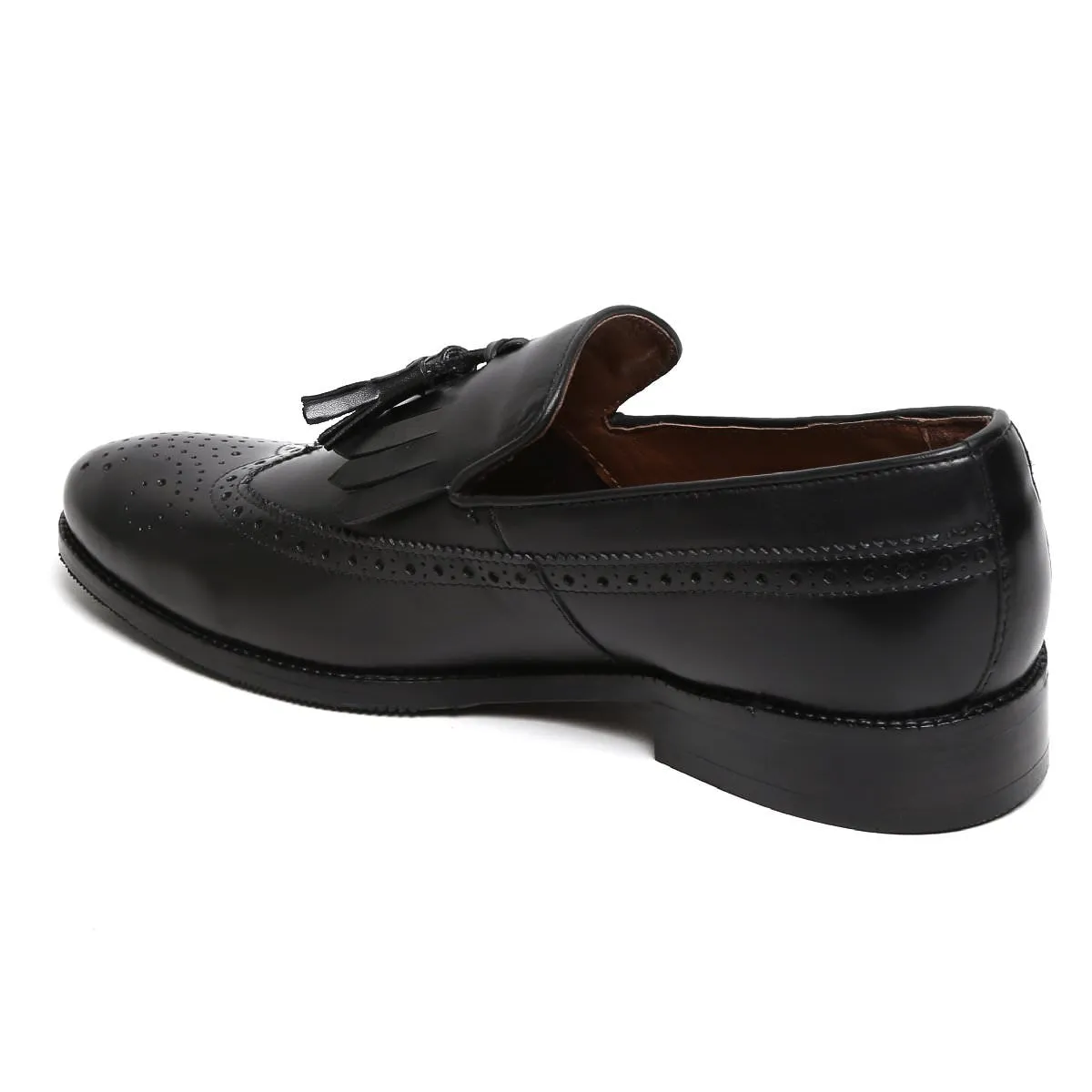 Black Tassel With Fringes Long Tail Leather Men'S Formal Slip-On By Brune & Bareskin