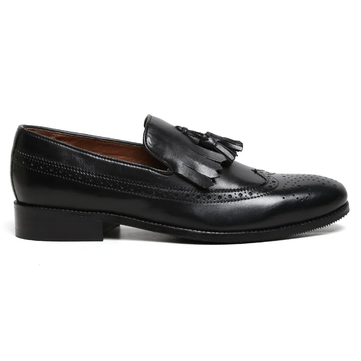 Black Tassel With Fringes Long Tail Leather Men'S Formal Slip-On By Brune & Bareskin