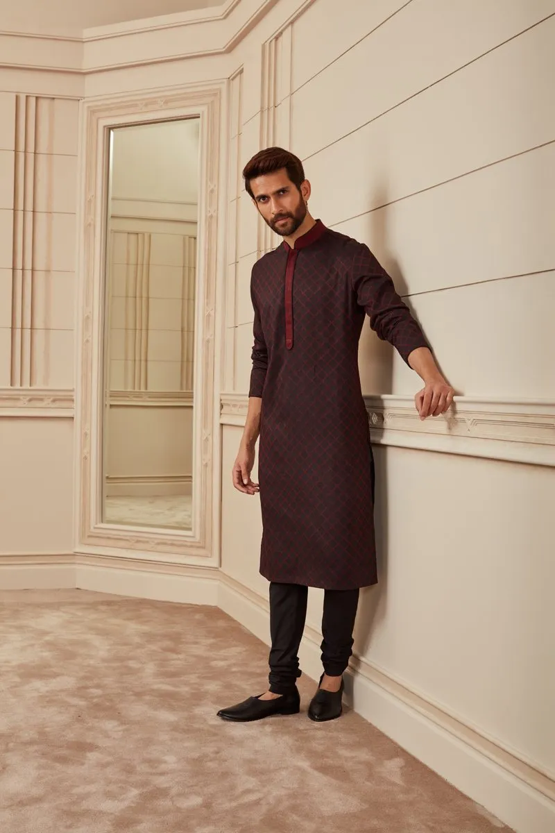 Black Textured Kurta Set