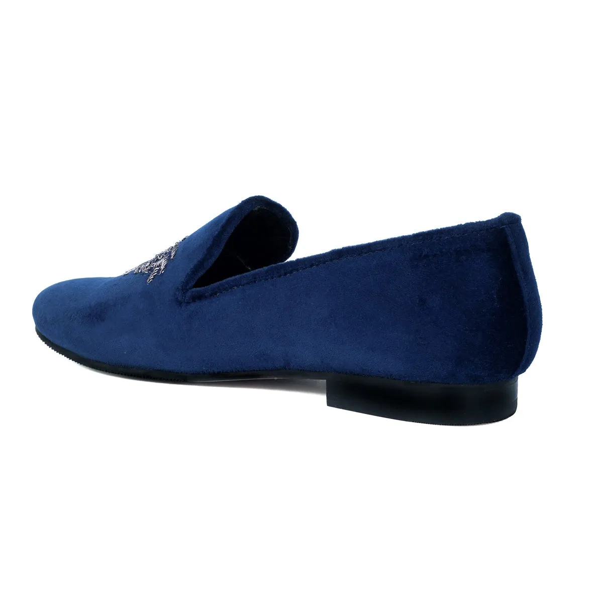 Blue Velvet Men's Slip-on with Motifs Design Hand Embroidered