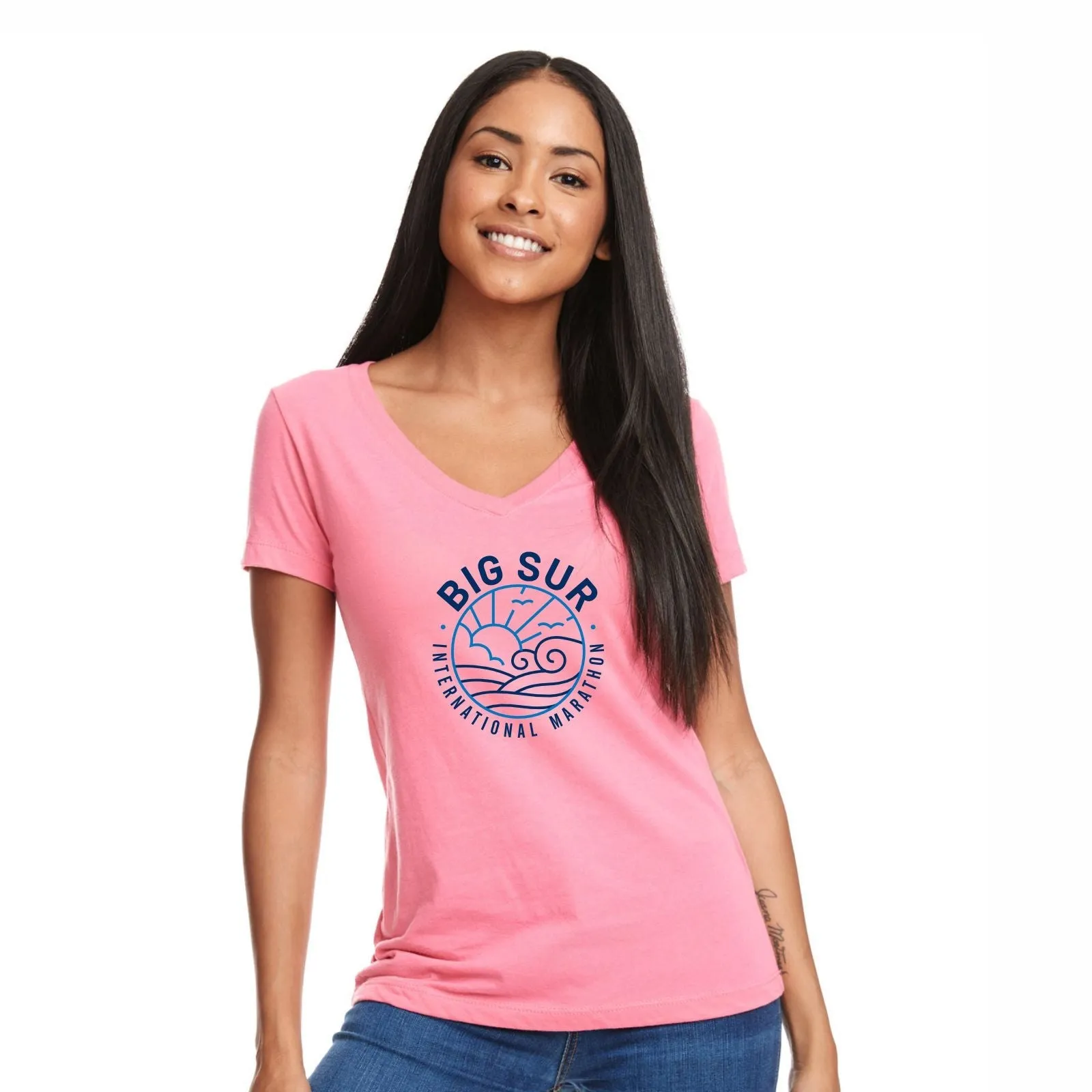 BSIM Women's Slim V-Neck Tee -Fuchsia- Mosaic