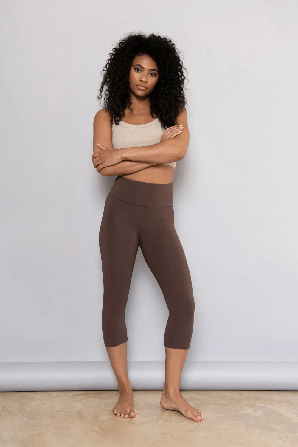 Cropped Lightweight Leggings - Espresso Brown