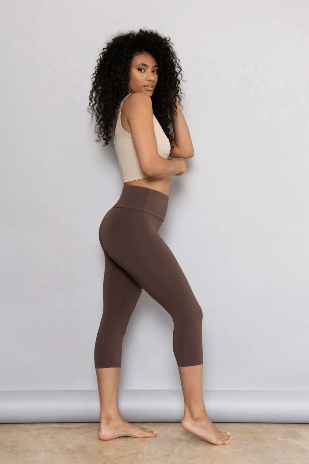 Cropped Lightweight Leggings - Espresso Brown