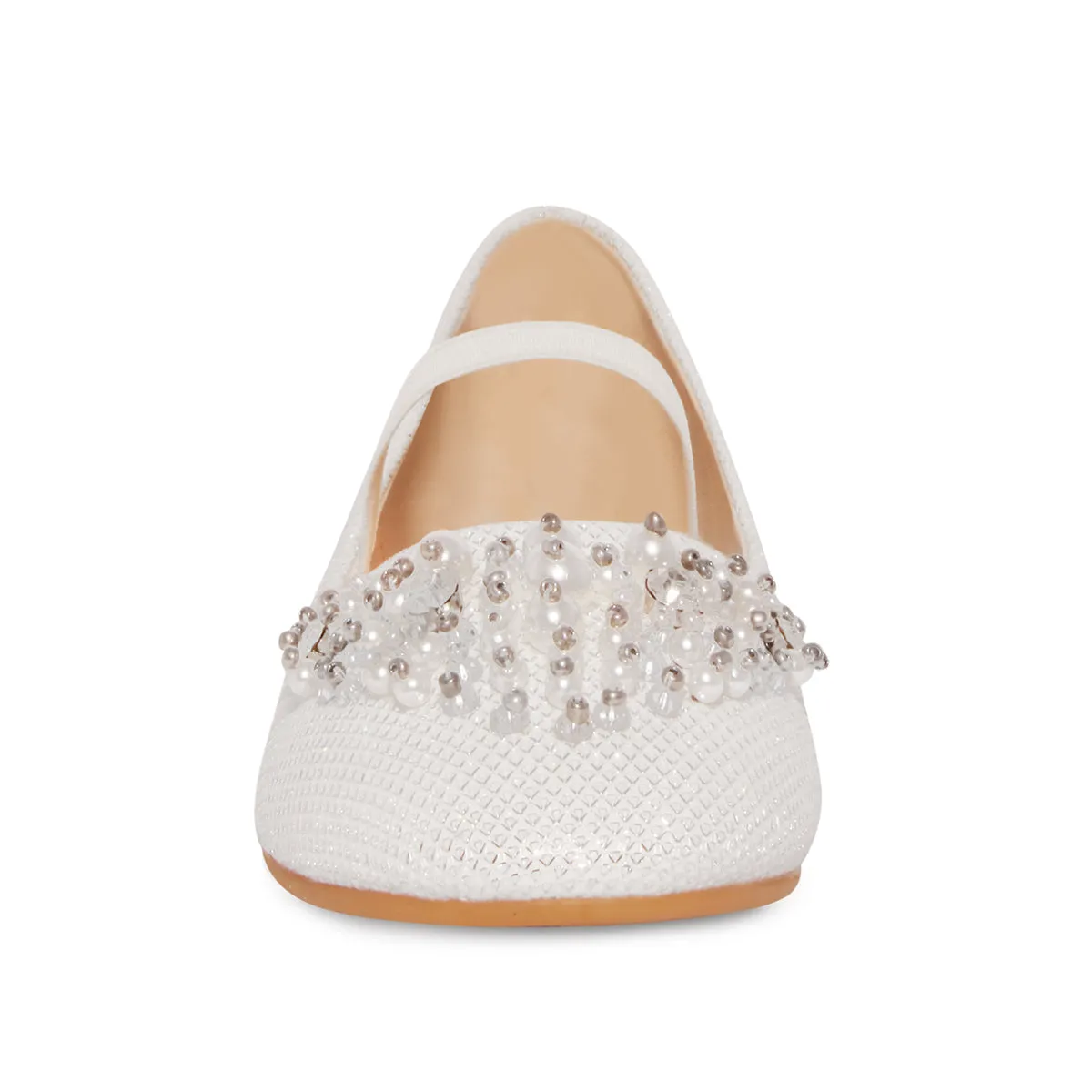 DAHLIA KIDS PEARL & DIAMANTE EMBELLISHED FLATFORM SHOES IN WHITE