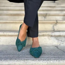 Dionne Extra-Wide Fit Flats - Green Suede