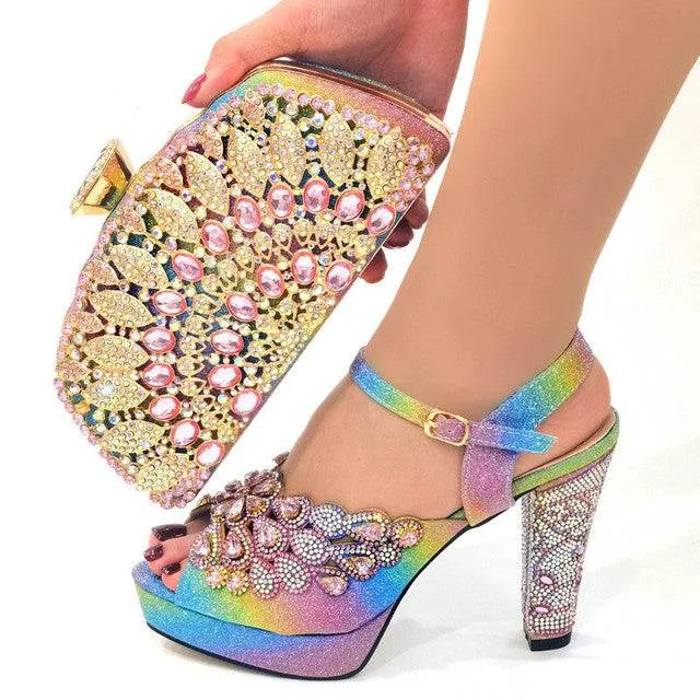 Elegant Italian Design Summer Shoes Rhinestone Party High Heel Sandals