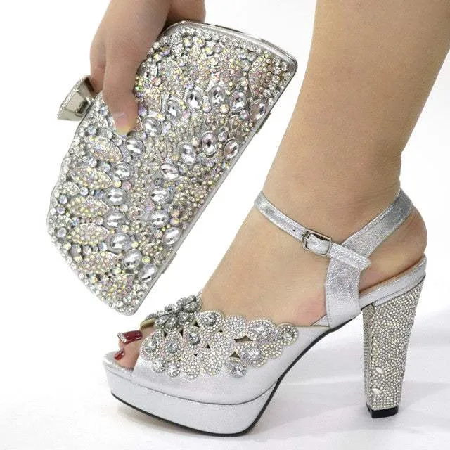 Elegant Italian Design Summer Shoes Rhinestone Party High Heel Sandals