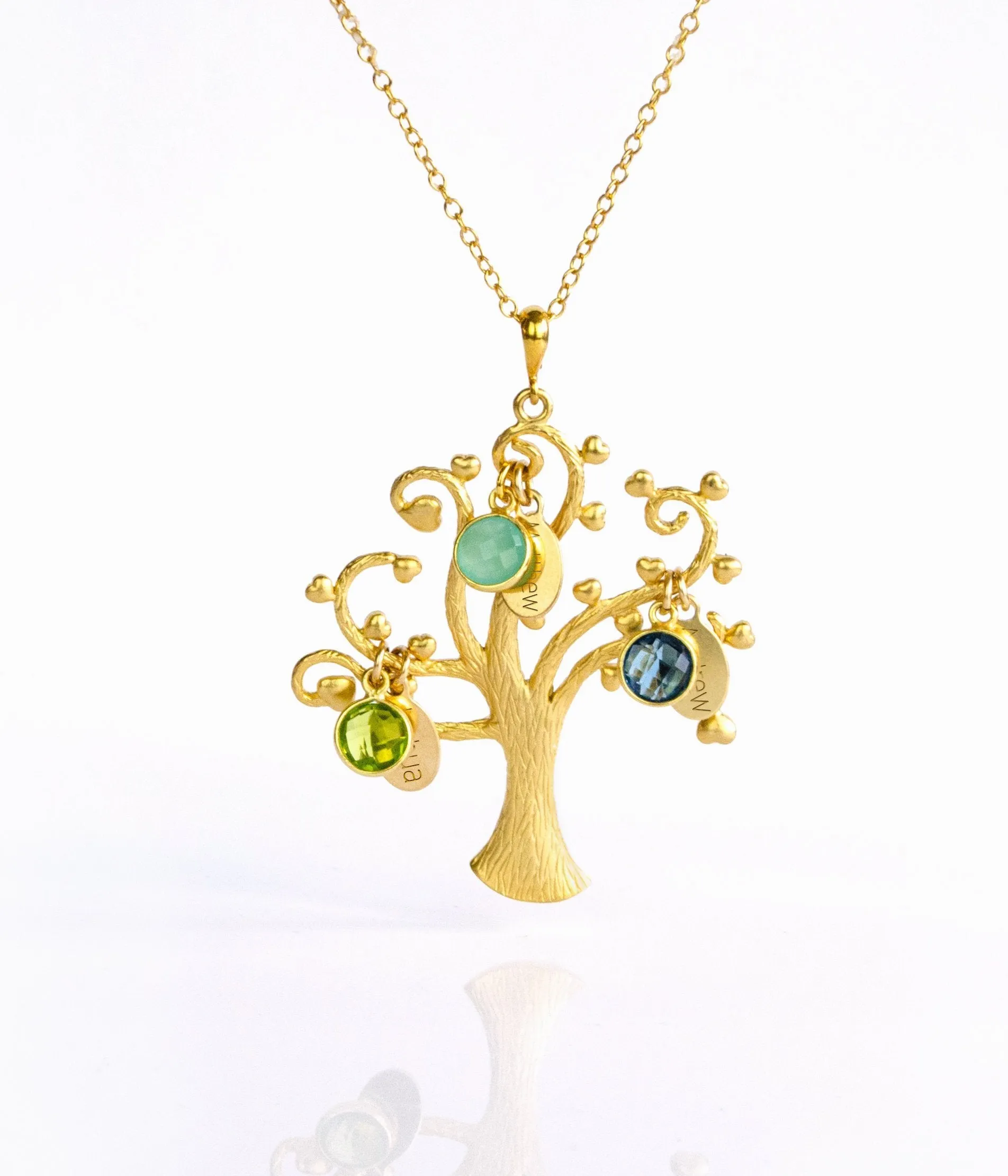 Family Swirly Tree Necklace with Kids Birthstones & Names