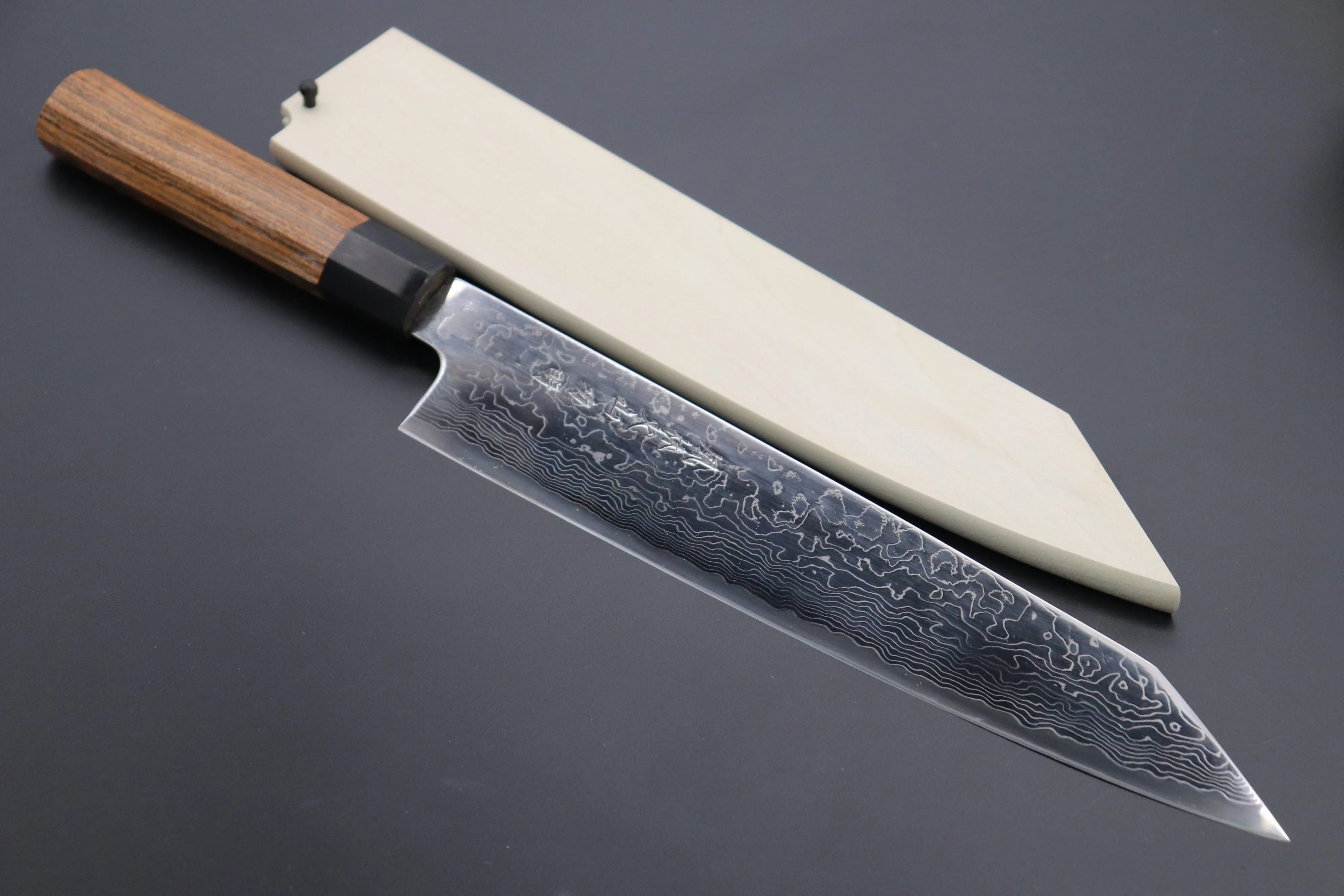 Fu-Rin-Ka-Zan R-2 Damascus Wa Series Special Kiritsuke-Slicer (240mm and 270mm, 2 sizes, Narrower Blade Width, Octagonal Bocote Wood Handle)