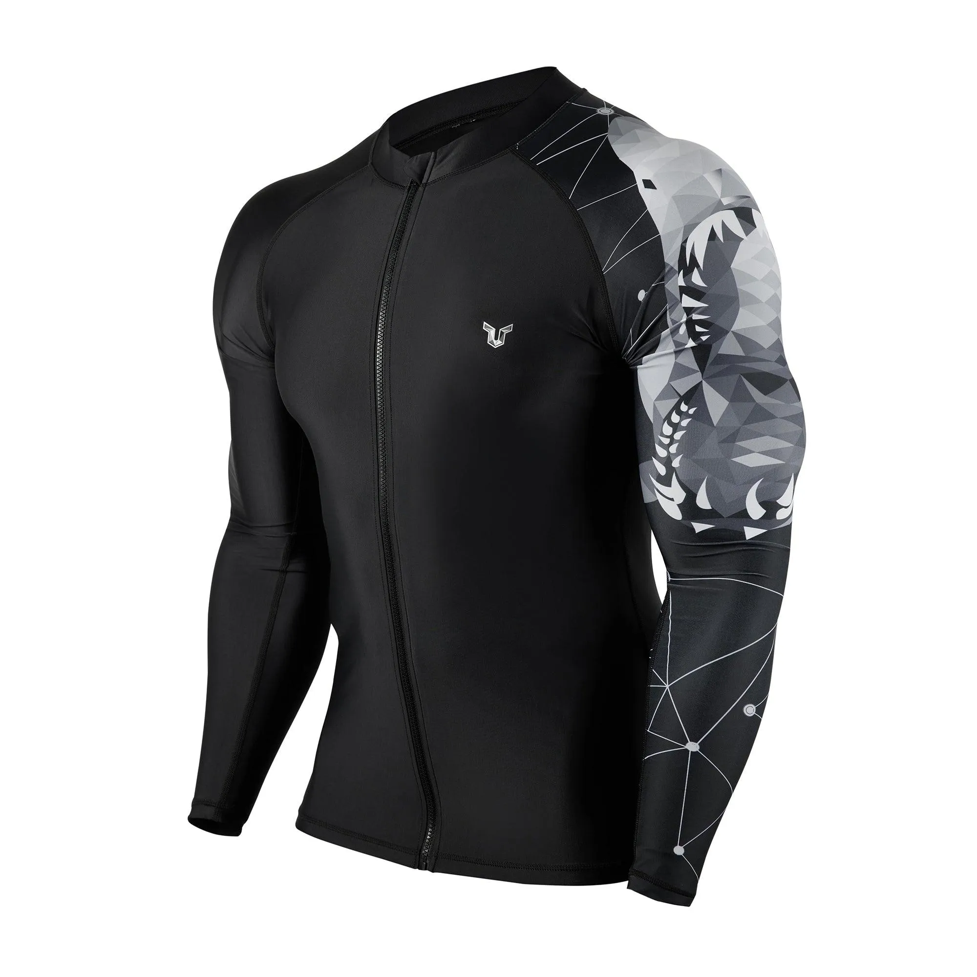 Geometric UPF50  Mens Rashguard with Zip - Shark Style