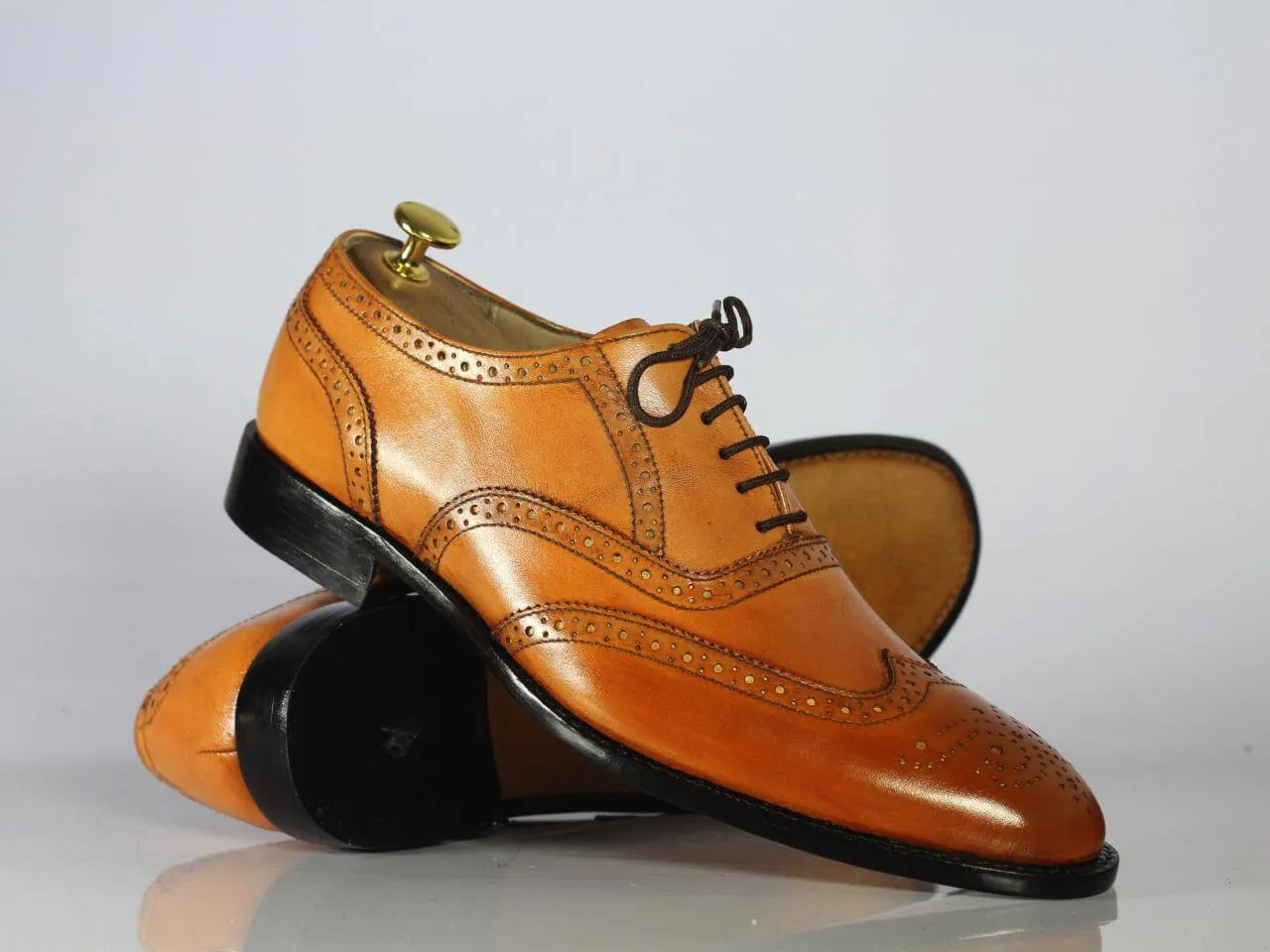 Handmade Men Brown Wing Tip Brogue Shoes, Men Leather Lace Up Dress Formal Shoes