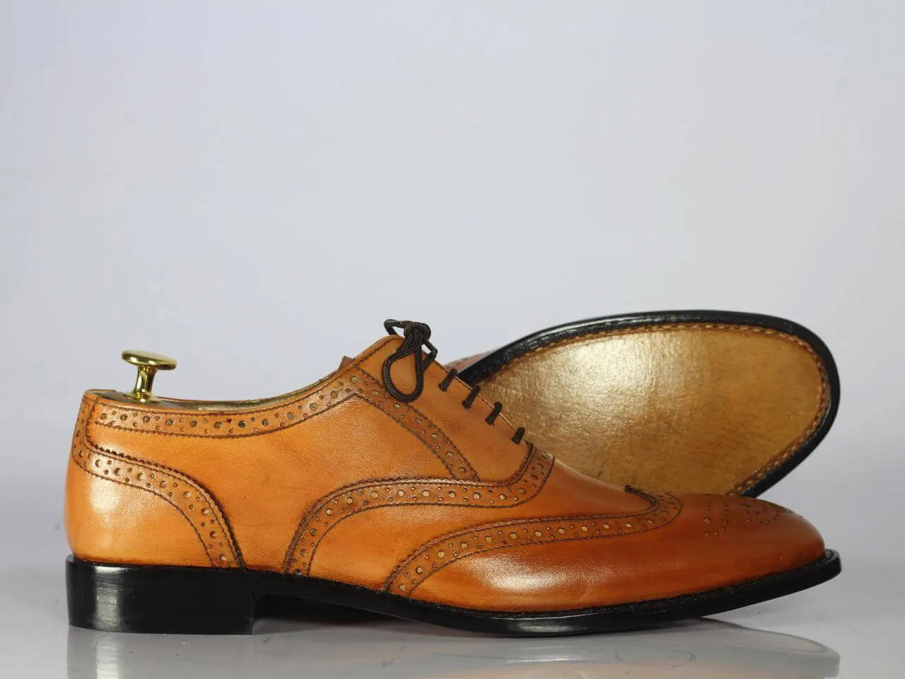 Handmade Men Brown Wing Tip Brogue Shoes, Men Leather Lace Up Dress Formal Shoes