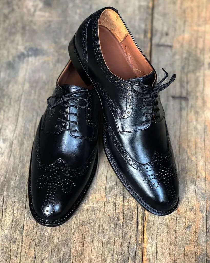 Handmade Men's Black Leather Wing Tip Brogue Lace Up Shoes, Men Designer Dress Formal Luxury Shoes