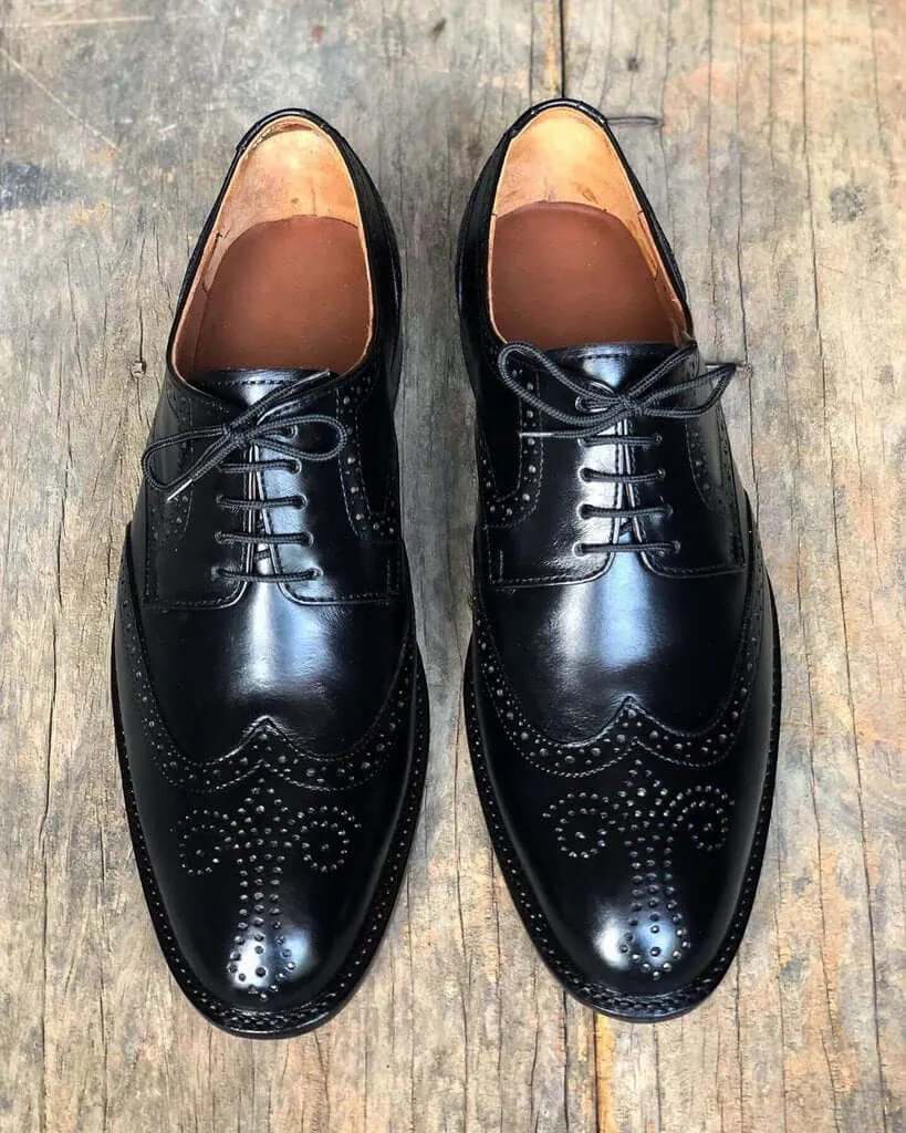 Handmade Men's Black Leather Wing Tip Brogue Lace Up Shoes, Men Designer Dress Formal Luxury Shoes