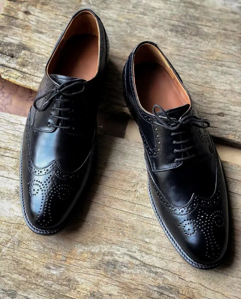 Handmade Men's Black Leather Wing Tip Brogue Lace Up Shoes, Men Designer Dress Formal Luxury Shoes