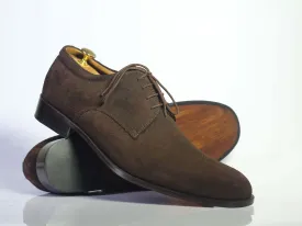 Handmade Men's Chocolate Brown Suede Lace Up Derby Shoes, Men Designer Dress Formal Luxury Shoes