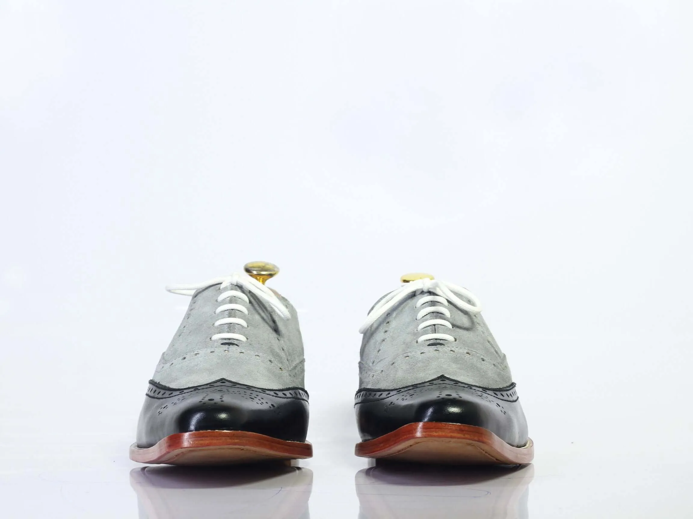 Handmade Men’s Gray Black Wing Tip Shoes, Men Leather Suede Lace Up Dress Shoes