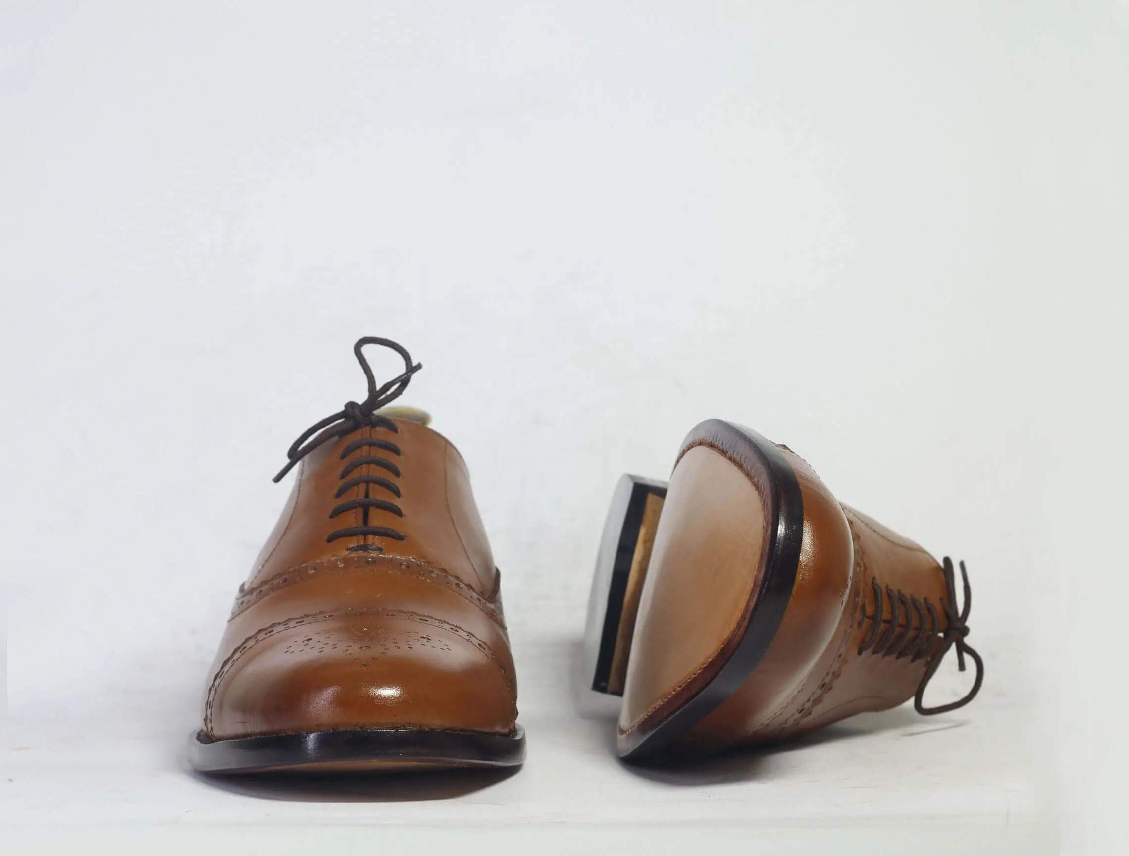 Handmade Men's Tan Cap Toe Brogue Leather Lace Up Shoes, Men Designer Dress Formal Luxury Shoes