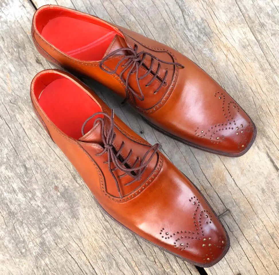 Handmade Men's Tan Leather Wing Tip Brogue Shoes, Men Formal Designer Shoes