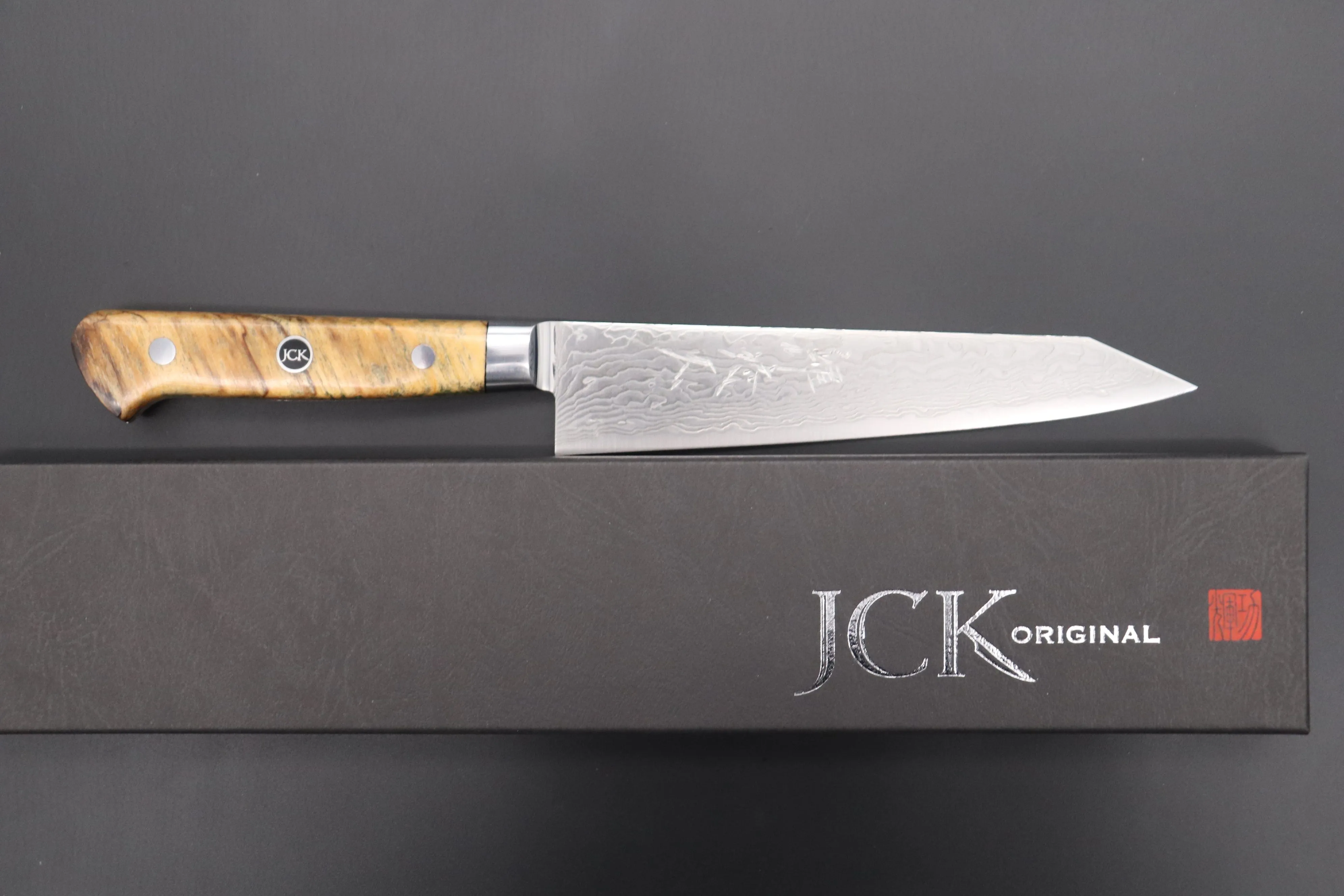 JCK Original Kagayaki Grand Canyon R-2 White & Silver Damascus Series GCYU-21 Kiritsuke Petty 145mm (5.7 Inch)