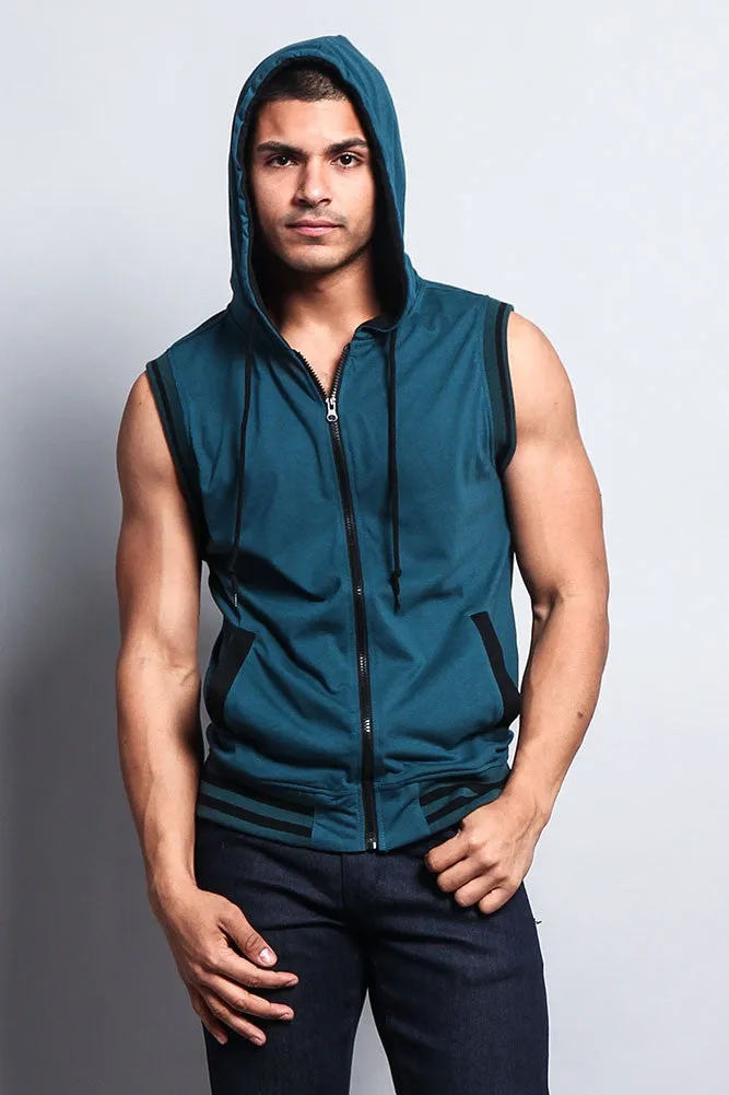 Lightweight Sleeveless Contrast Hoodie