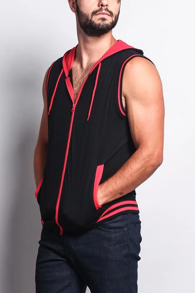 Lightweight Sleeveless Contrast Hoodie