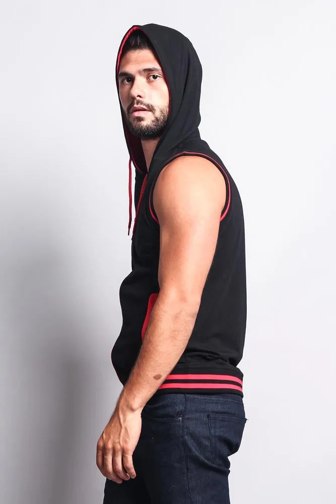 Lightweight Sleeveless Contrast Hoodie