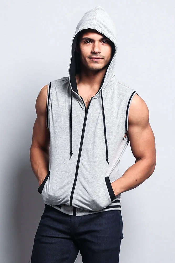 Lightweight Sleeveless Contrast Hoodie