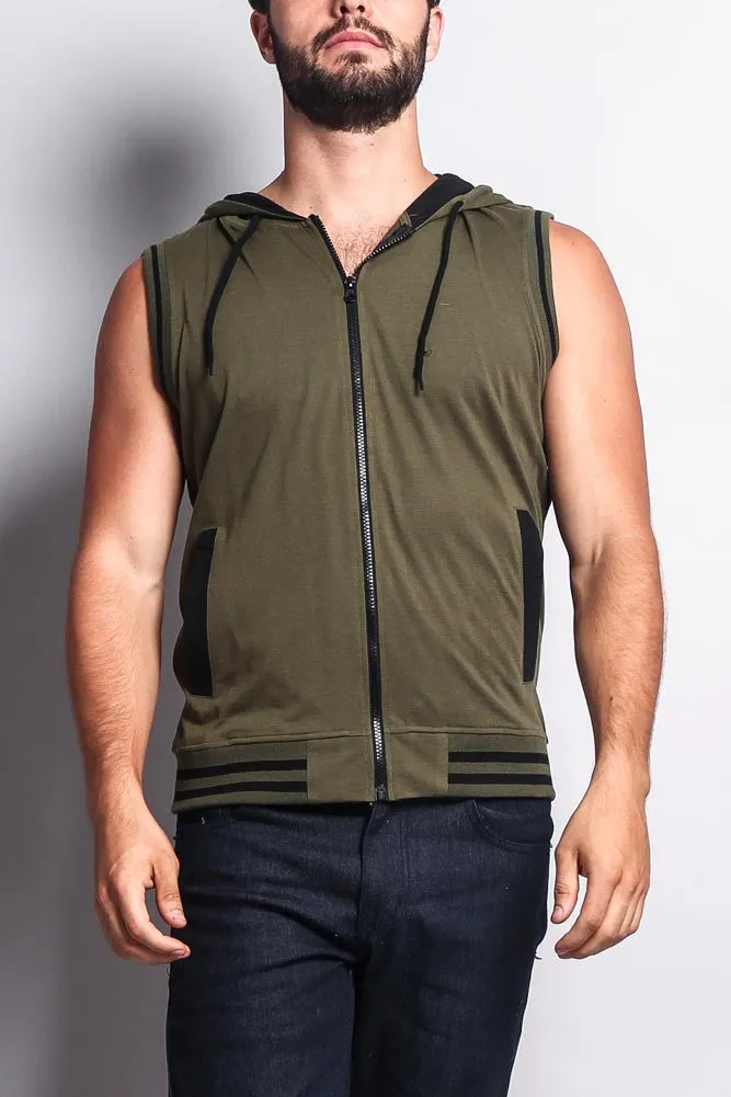 Lightweight Sleeveless Contrast Hoodie