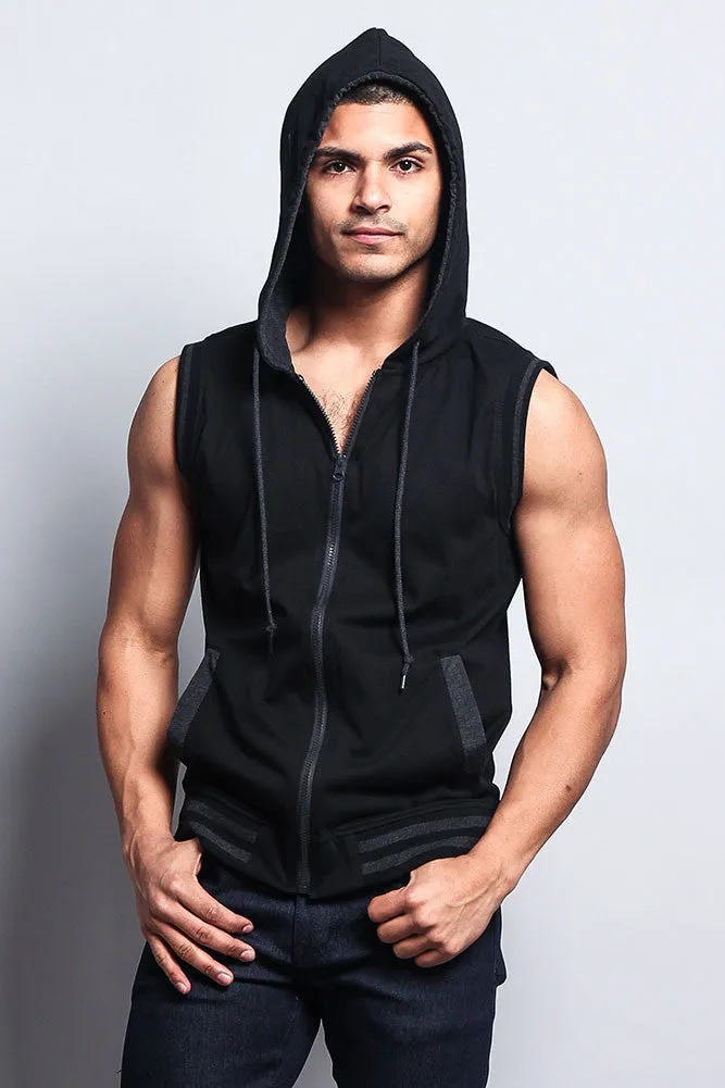 Lightweight Sleeveless Contrast Hoodie