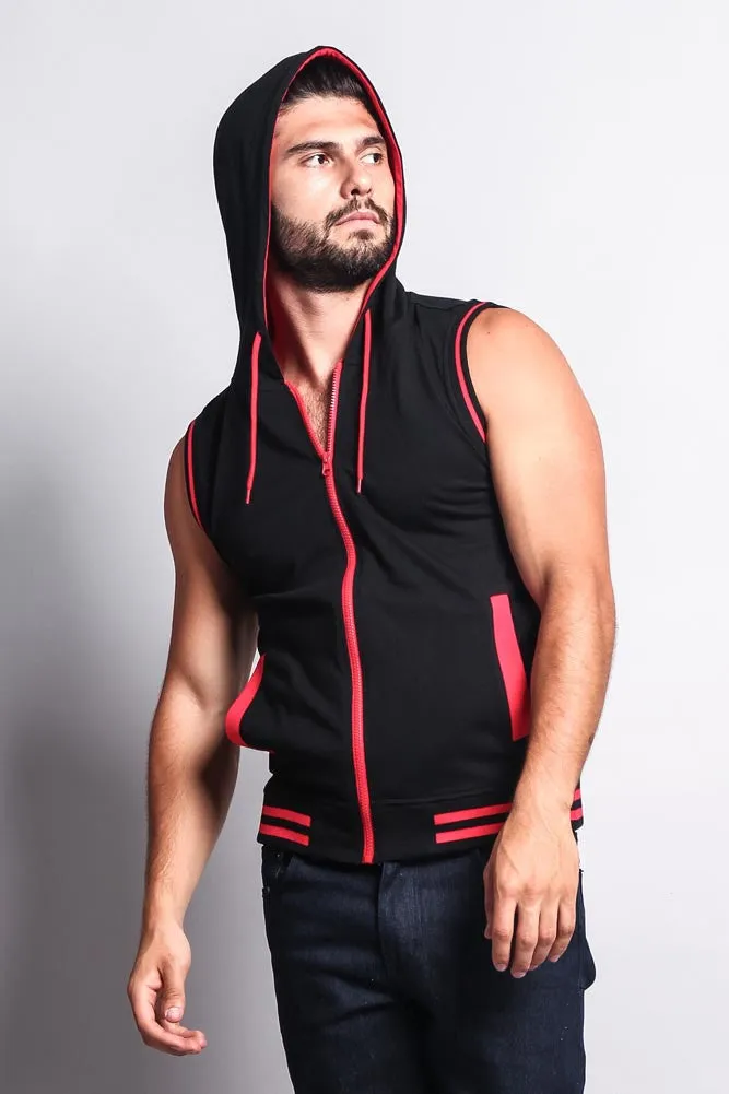 Lightweight Sleeveless Contrast Hoodie