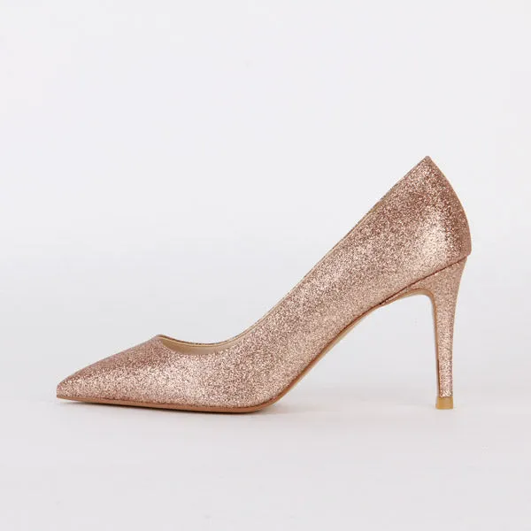 *LONDON HEEL - peach glitter, 8cm size UK 3